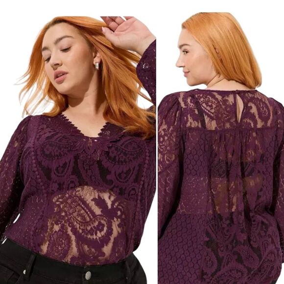 Torrid Lace Long Sleeve Blouse Top Sz. 1X - Picture 2 of 9
